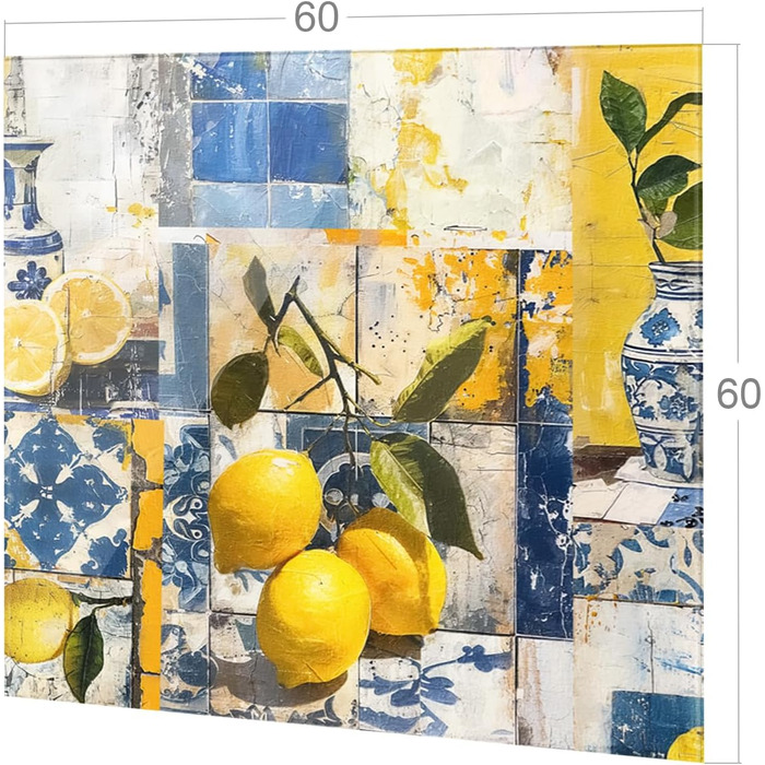 Скляний кухонний фартух GRAZDesign 4 мм Декоративний скляний фартух з квітковим мотивом Кухонний фартух сірого кольору - (лимони, 60x60 см)