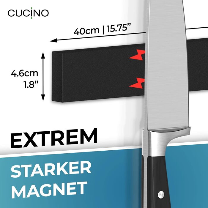 Магнітний тримач для ножів настінний 40 см, чорний CUCINO