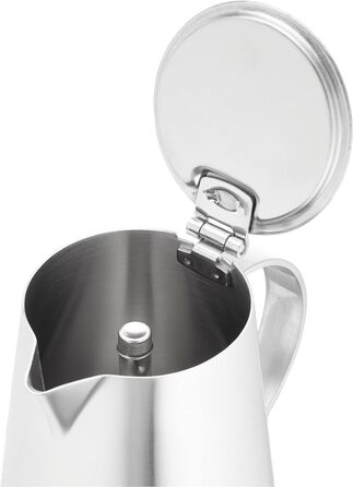 Кавоварка Cilio Espresso MODENA, Нержавіюча сталь, Підходить для всіх типів плит , Ø 8.5 см , Можна мити в посудомийній машині , Мокко каструля , Кавоварка еспресо , Кемпінгова кавоварка (6 чашок)