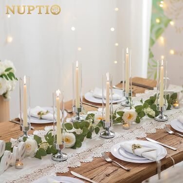 Скляний циліндричний свічник NUPTIO, скляний свічник - свічник-паличка, весільний стіл зі скляною стільницею без основи, ліхтар, скляний циліндричний свічник, свічка-паличка, День святого Валентина 31 см (набір з 2 шт., срібний)