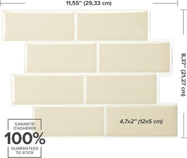 Наклейки на плитку, що самоклеяться - Набір з 5 аркушів 29,36 см x 21,29 см - 3D самоклеючі ПВХ наклейки на фартух для кухні, ванної кімнати та стін, кольорова та водонепроникна плитка (Tripoli Beige)