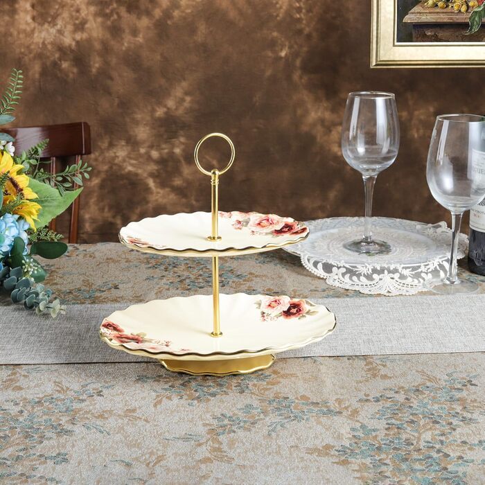 Порцелянова миска fanquare з хвилястими краями та квітковим принтом, вінтажна салатниця, керамічна фруктовниця на ніжці для вечірок (підставка для капкейків золотого кольору)