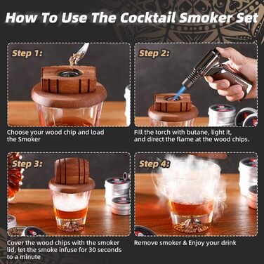 Набор для копчения коктейлей с факелом из 8 вкусов древесных чипсов PIPITA