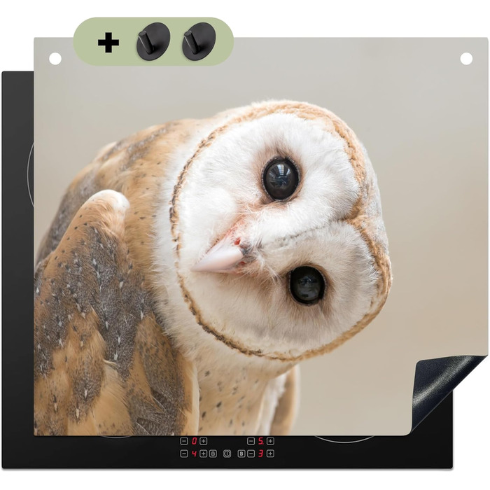 Фартух для плити, кухонний фартух, вініл, 78x52 см, декор для кухні, облицювання стіни, кришка для плити - сіро-чорна (сипуха - тварина, 52Д x 59Ш см)