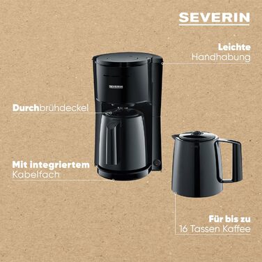 Кавоварка з фільтром SEVERIN з 2 термоглечиками, кавоварка до 8 чашок на глечик, фільтр-машина з 2 вакуумними глечиками, чорна, KA 9307
