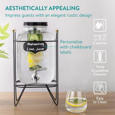 Диспенсер для напитков стеклянный с краном 5 л Navaris