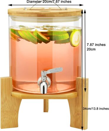 Стеклянный диспенсер для напитков 5 л с бамбуковой крышкой и подставкой Hisredsun