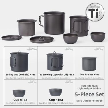 Легкий титановий похідний набір 5 предметів Posheliox
