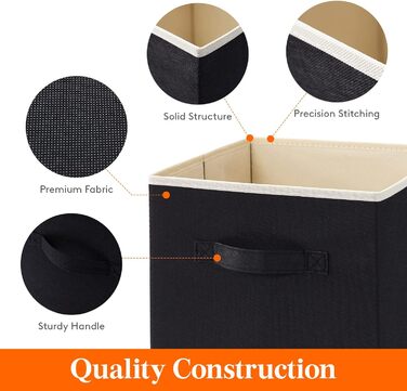 Складні кубики для зберігання Lifewit 6 шт. 18 л, середні декоративні тканинні ящики для зберігання з ручками для організації полиць шаф, 26,5 x 26,5 x 28 см, (чорний, 33x33x33 см)