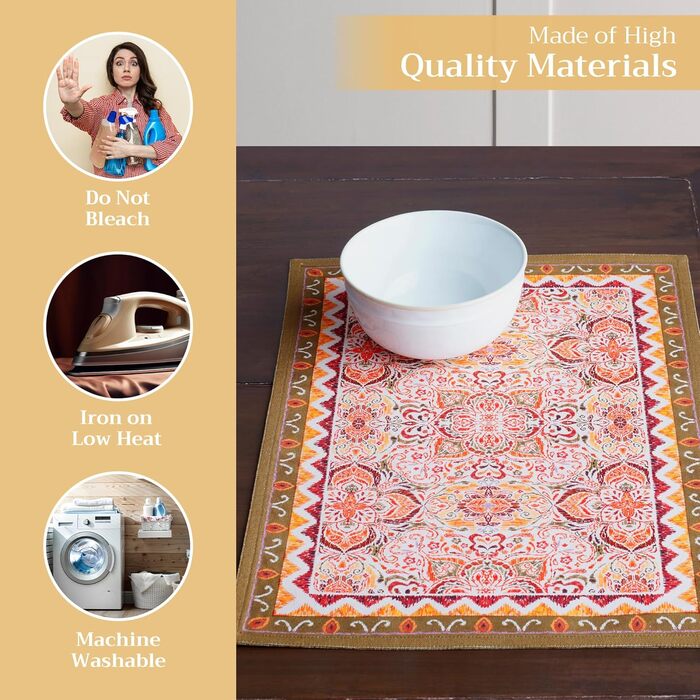 Бавовняні килимки для серветок, набір з 4 шт. , декоративні килимки для серветок, пасхальні килимки, що миються, для свят, вечерь, весни, літа (33 см x 48 см) (27 - Дамаск), 39Hermine 100