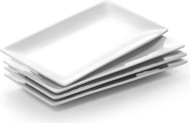 Порцелянова тарілка DOWAN, прямокутні сервірувальні тарілки 30,5 x 15,2 см, білі сервірувальні тарілки для десерту, закусок, м'яса, риби, суші, страв тощо, прямокутні тарілки 4 шт. и 12 дюймів