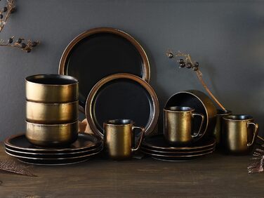 Набор посуды на 4 персоны, 16 предметов, черный/золотистый Modern Industrial Creatable