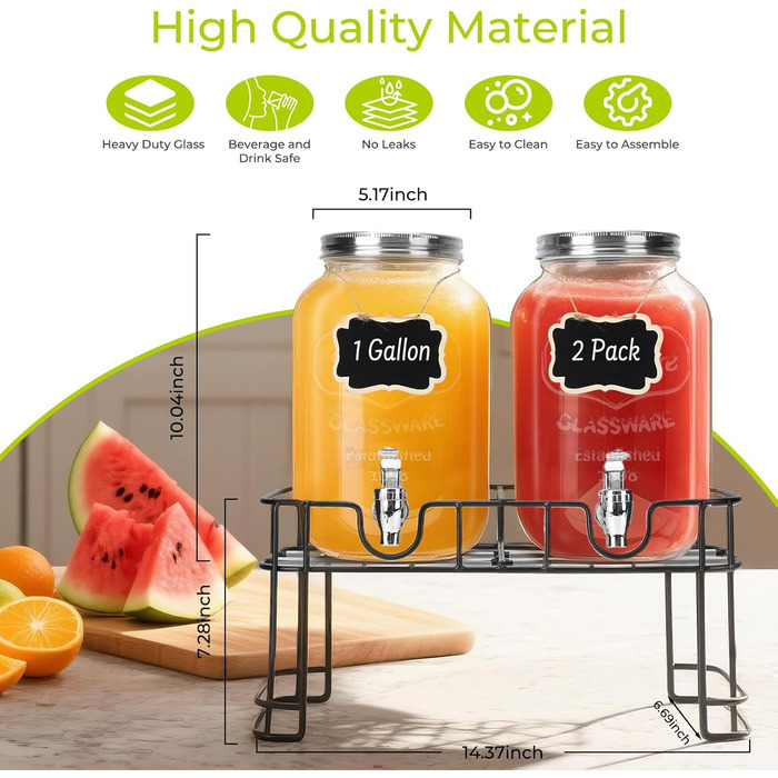 Набор стеклянных диспенсеров для напитков 2 шт. 4 л DHSBTLS