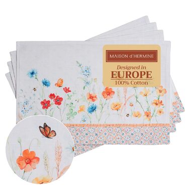 Бавовняні килимки для серветок, набір з 4 шт. , декоративні килимки для серветок, пасхальні килимки, що миються, для свят, вечерь, весни, літа (33 см x 48 см) (029 - Літній шепіт), 39Hermine 100