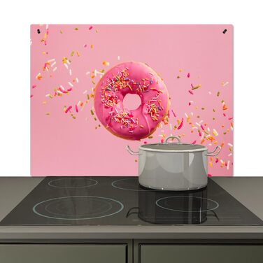 Фартух для плити, кухонний фартух, вініл, 78x52 см, декор для кухні, облицювання стіни, кришка для плити - сіро-чорна (пончик - рожева, 52Д x 81,2Ш см)