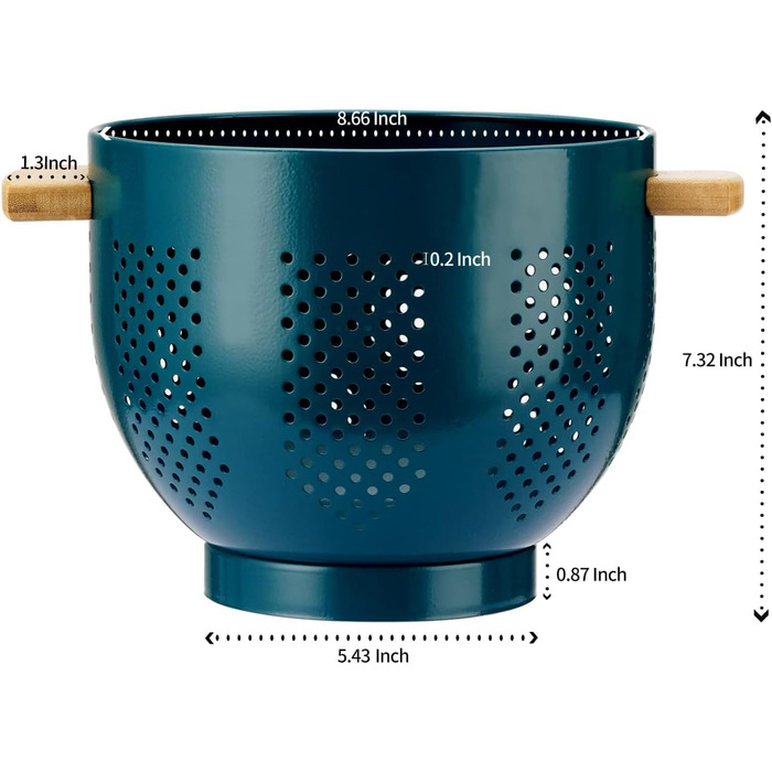 Металеве сито для пасти з дерев&39яною ручкою та стабільною основою, велике кухонне сито 22 см для пасти, овочів та фруктів, міцне кухонне сито (темно-зелене)