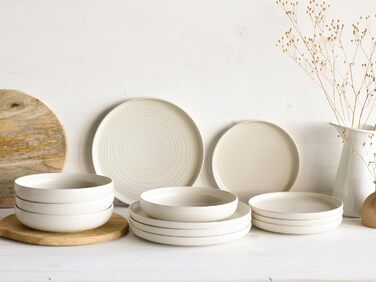 Набір посуду серії Uno з 16 предметів, комбінований сервіз з кераміки (Lava Stone Offwhite, обідній сервіз з 12 предметів), 22978