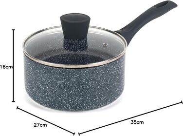 Каструля Russell Hobbs RH00845EU з антипригарним покриттям - 18 см/2 л з кришкою із загартованого скла, індукційна каструля, каструля для овочів/бульйону з бакелітовою ручкою та термостійким зовнішнім покриттям, каструля для приготування Nightfall Stone 1