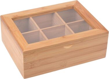 Чайна коробка GRWE з 10 відділеннями, відкидною кришкою, оглядовим віконцем, коробкою для чайних пакетиків для зберігання чаю з захистом від аромату - 36 x 20 x 9 см Велика - 10 відділень (бамбук, мала - 6 відділень)