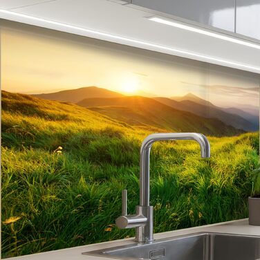 Кухонний фартух 60x80 см Самоклеючий захисний щиток для кухонної стіни Кухонний фартух Кухонні фасади Кухонні фартухи Кухонна стіна Вода - Пейзаж - (Трава - Пагорби, 60 x 80 см)