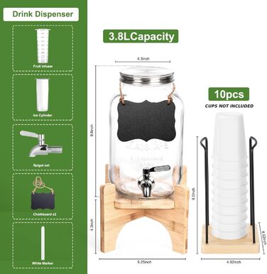 Скляний диспенсер для напоїв зі стійкою 3,8 л Whimsii