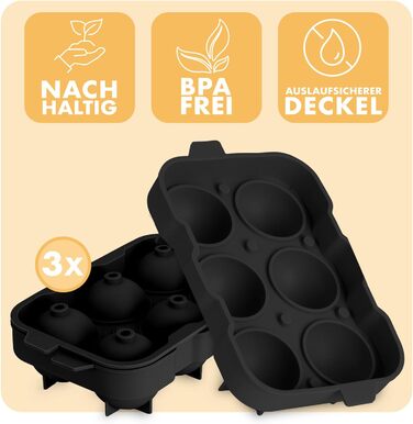 Силіконові формочки для льоду Blumtal, набір з 3 шт. - форма для льоду на 24 кубики з кришкою - силіконова форма для льоду без бісфенолу А - форма для льоду, безпечна для харчових продуктів - сіро-блакитна великі кубики (чорна, сфера XXL)