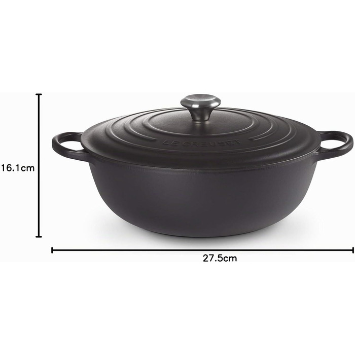 Чавунна каструля Le Creuset Signature, Ø 26 см, для всіх типів плит та індукції, об'єм 4,1 л, 4,255 кг (матовий чорний)