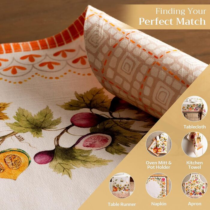 Бавовняні килимки для серветок, набір з 4 шт. , декоративні килимки для серветок, пасхальні килимки, що миються, для свят, вечерь, весни, літа (33 см x 48 см) (20 - Гарбузовий сад - Хмарно-кремовий), 39Hermine 100