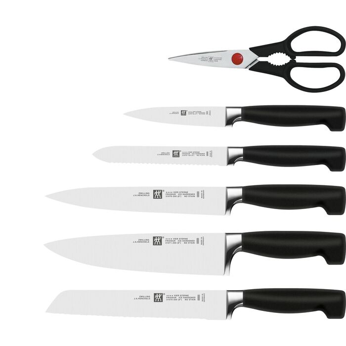 Набір ножів з підставкою 7 предметів, чорний Four Star Zwilling