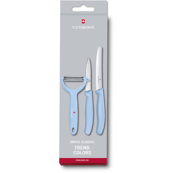 Кухонный гарнитур Victorinox SwissClassic Paring Set 3шт из синего цвета. ручка (2 ножа, овощечистка для помидоров и киви) в подарочной упаковке.