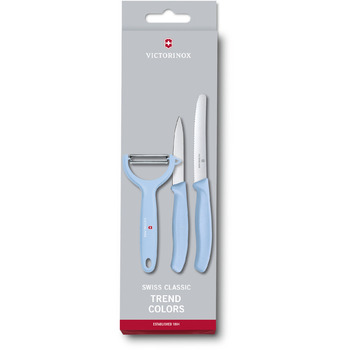 Набір кухонний Victorinox SwissClassic Paring Set 3шт з блакит. ручкою (2 ножа, овощечистка Tomato and Kiwi) у подар.упак.