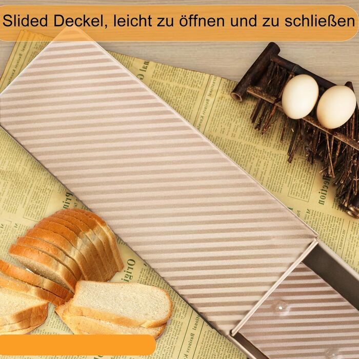 Форма для выпечки тостов 1000 г с крышкой, ‎33 x 13 x 12 см золотистая Hikaproligt