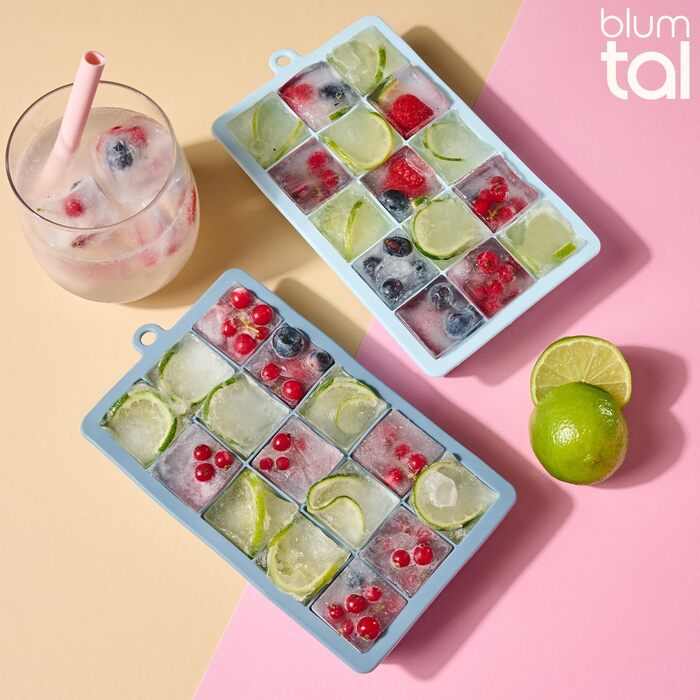 Силіконові формочки для льоду Blumtal, набір з 3 шт. - форма для льоду на 24 кубики з кришкою - силіконова форма для льоду без бісфенолу А - форма для льоду, безпечна для харчових продуктів - сіро-блакитна великі кубики (чорні, XXL кубики)