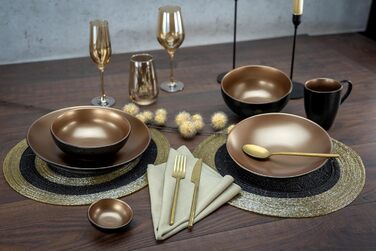 Серія Glamour Gold, набір посуду з 16 предметів, комбінований набір керамограніту (комбінований набір з 8 предметів, чорна мідь), 23598