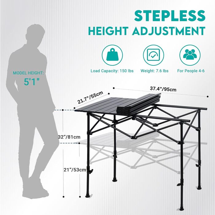 Складной кемпинговый стол 95 x 55 см черный ZOESTORAGE