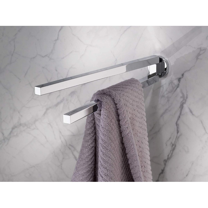 Полотенцесушитель из металла, глянцевый хромированный, двустворчатый, поворотный, глубиной 45 см, для ванной комнаты и гостевого туалета, настенный, Edition 90