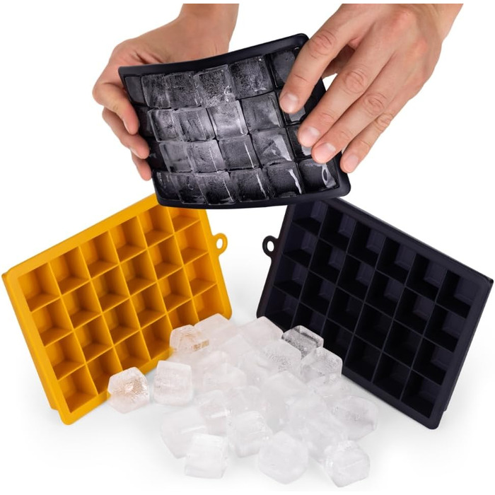 Силіконові формочки для льоду Blumtal 2x24 - Формочка для льоду - Силіконова форма для льоду розміром 2,6 см - 2 формочки для льоду середнього розміру - Льодогенератор без BPA 2 шт. - Кубики M (кубик M, чорний, синій - гостра гірчиця)