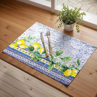 Бавовняні килимки для серветок, набір з 4 шт. , декоративні килимки для серветок, пасхальні килимки, що миються, для свят, вечерь, весни, літа (33 см x 48 см) (цитрусово-жовтий), 39Hermine 100