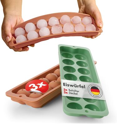 Силиконовые формочки для льда на 14 шариков XL с крышкой, набор 3 предмета, красный/зеленый Blumtal