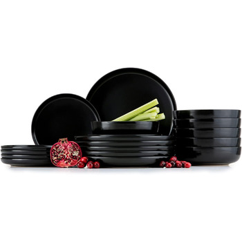 Консимо. Набор посуды Combi на 6 персон Набор тарелок VICTO Modern 24 предмета Столовый сервиз - Сервиз и посуда Наборы - Комбинированный сервиз на 6 персон - Сервиз для семьи - Посуда Столовая посуда (18 предметов (тарелка для пасты), черная)