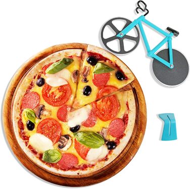 Резак для пиццы в виде велосипедиста с подставкой, сине-зеленый KUONIIY