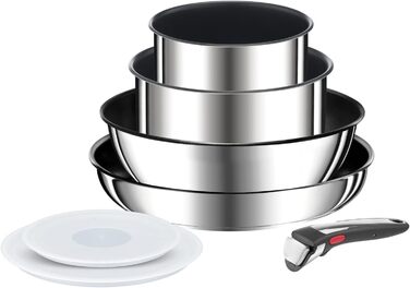 Набір посуду для індукційного приготування Tefal Ingenio Preference On з 15 предметів, зі знімною ручкою, що штабелюється, економить місце, з антипригарним покриттям, простий у використанні та чищенні, L97495 Набір посуду для каструль та сковорідок (Набір