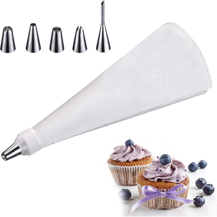 Кондитерський мішок 40 см та 5 сталевих насадок, кремово-білий Westmark