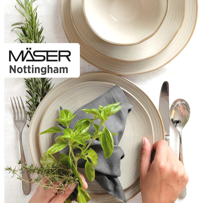 Набор винтажной посуды MSER серии 931512 Nottingham на 4 персоны, комбинированный сервиз из 20 предметов с неправильными круглыми формами в стиле ретро, керамогранит, бежевый