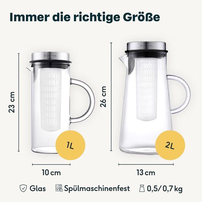 Набір із 2 скляних графинів 1 л та 2 л з вставкою для фруктів Silberthal