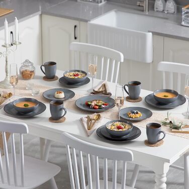 Столовый сервиз из керамогранита, набор посуды vancasso MODA, винтажный внешний вид, комбинированный сервиз из 40 предметов с 8 тарелками, тарелками для тортов, суповыми тарелками, мисками и чашками каждая (серый, 40 шт.)