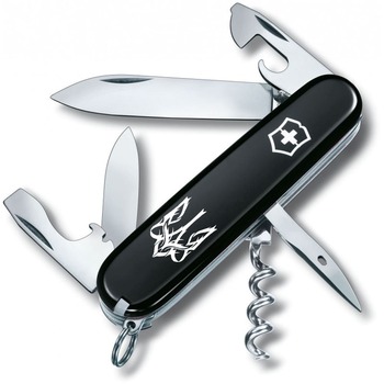 Ніж Victorinox Spartan Ukraine 91мм/12функ/чорн /Тризуб готичний біл.