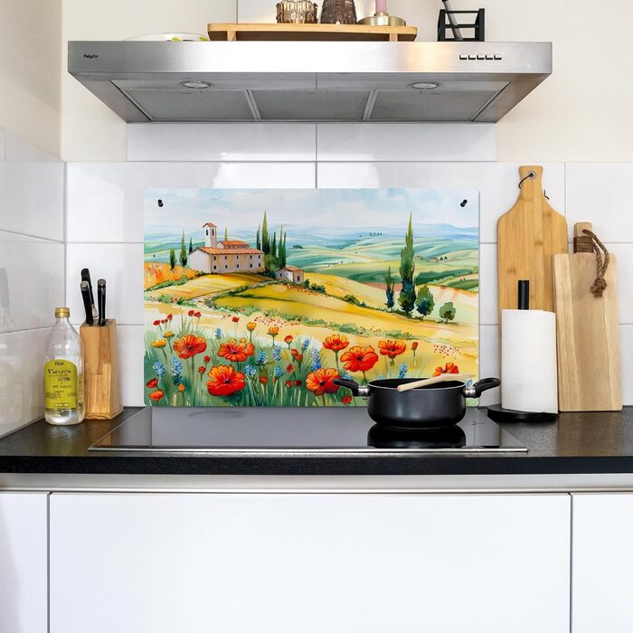 Фартух для плити, кухонний фартух, вініл, 78x52 см, декор для кухні, облицювання стіни, кришка для плити - сіро-чорна (квітковий пейзаж, 52,2Д x 80,2Ш см)