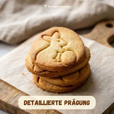 Набір із 3 формочок для пасхального печива, смугастий візерунок у формі пасхальних яєць, кролик, 2 в 1 зі штампом, 5 x 4 см, можна мити в посудомийній машині, екологічно чисті, стійкі до іржі (2 пасхальні яйця &quotКролик&quot (5x4 см))