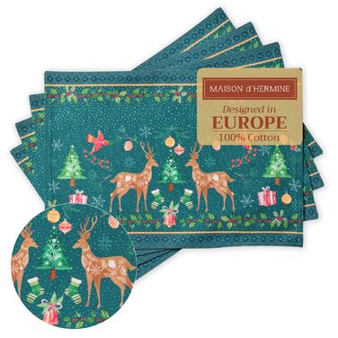 Бавовняні килимки, набір з 4 шт. , декоративні килимки, пасхальні килимки, що миються, для свят, вечерь, весни, літа (33 см x 48 см) (08 - Різдво Hygge), 39Hermine, 100